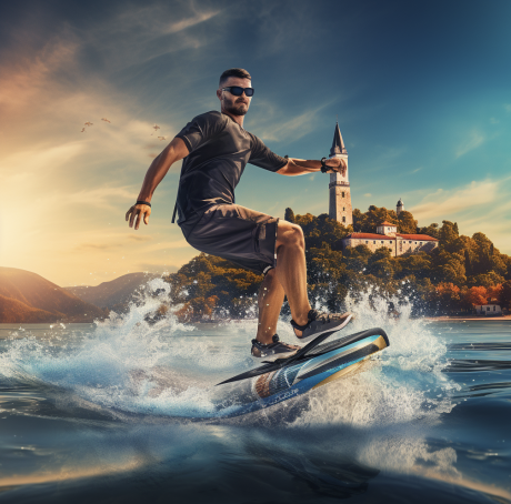 How to ride an electric surfboard - a man balancing on an electric surfboard